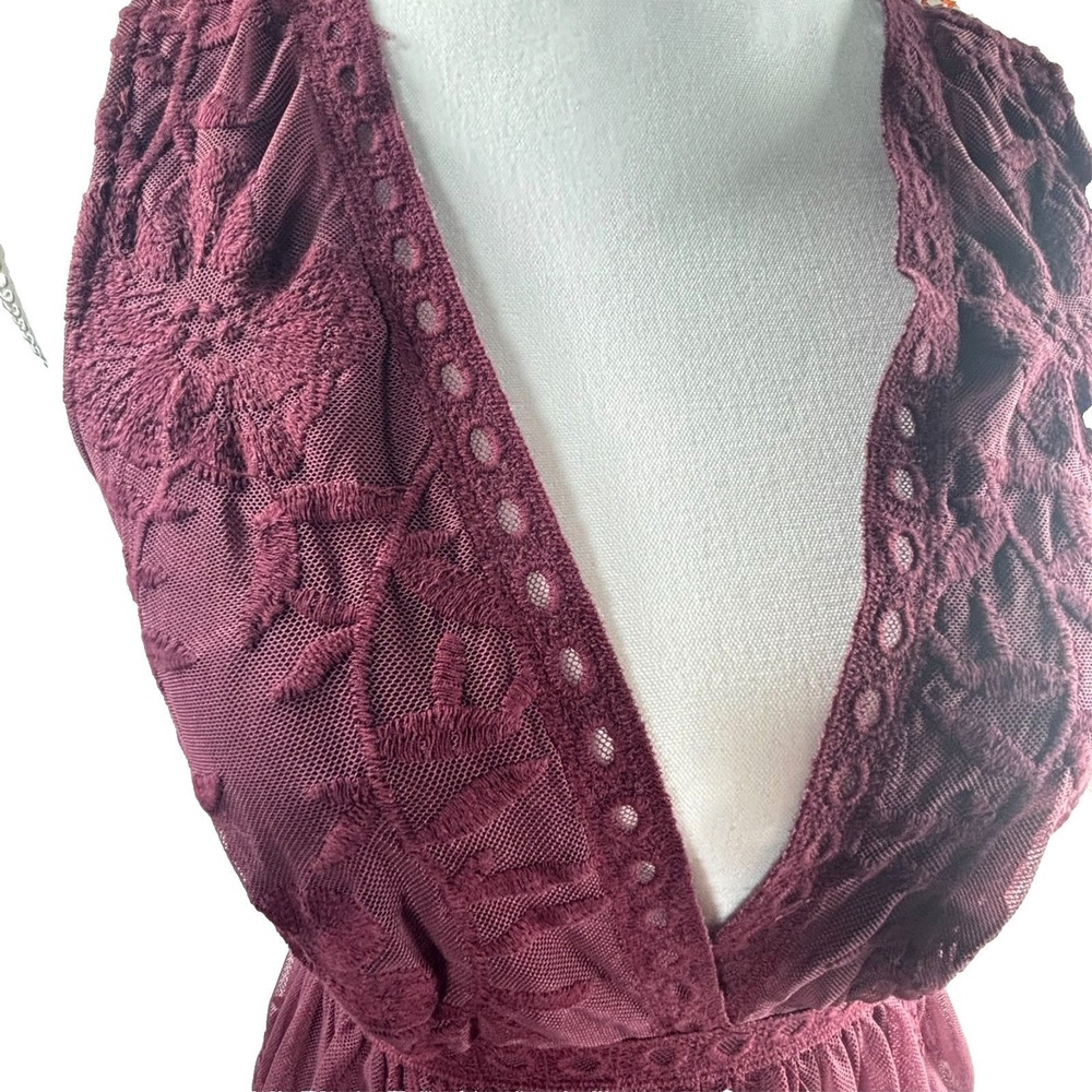 Wishlist Festival Maxi Dress Burgundy Lace Romantic Romper Vamp Whimsigoth S - Picture 8 of 8